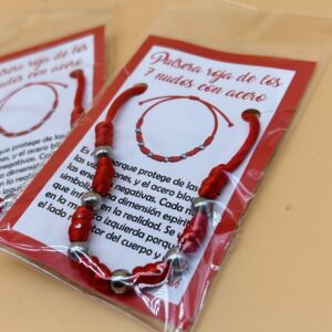Pulsera roja 7 nudos con acero