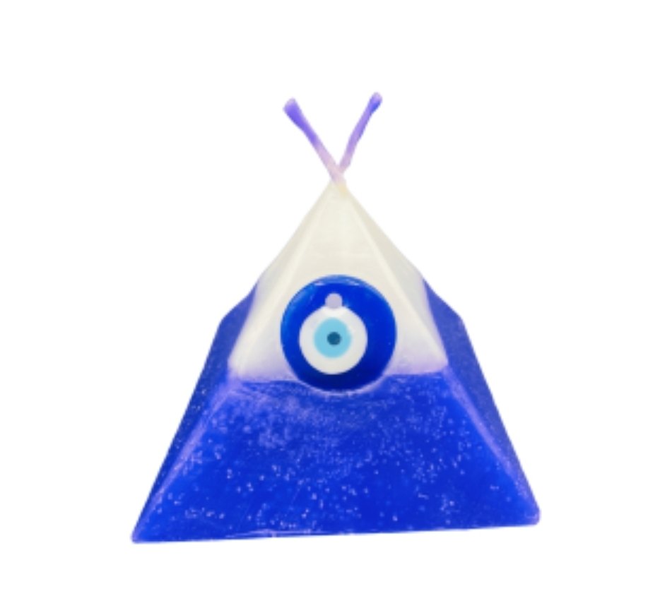 VELA PIRAMIDE CON AMULETO OJO TURCO